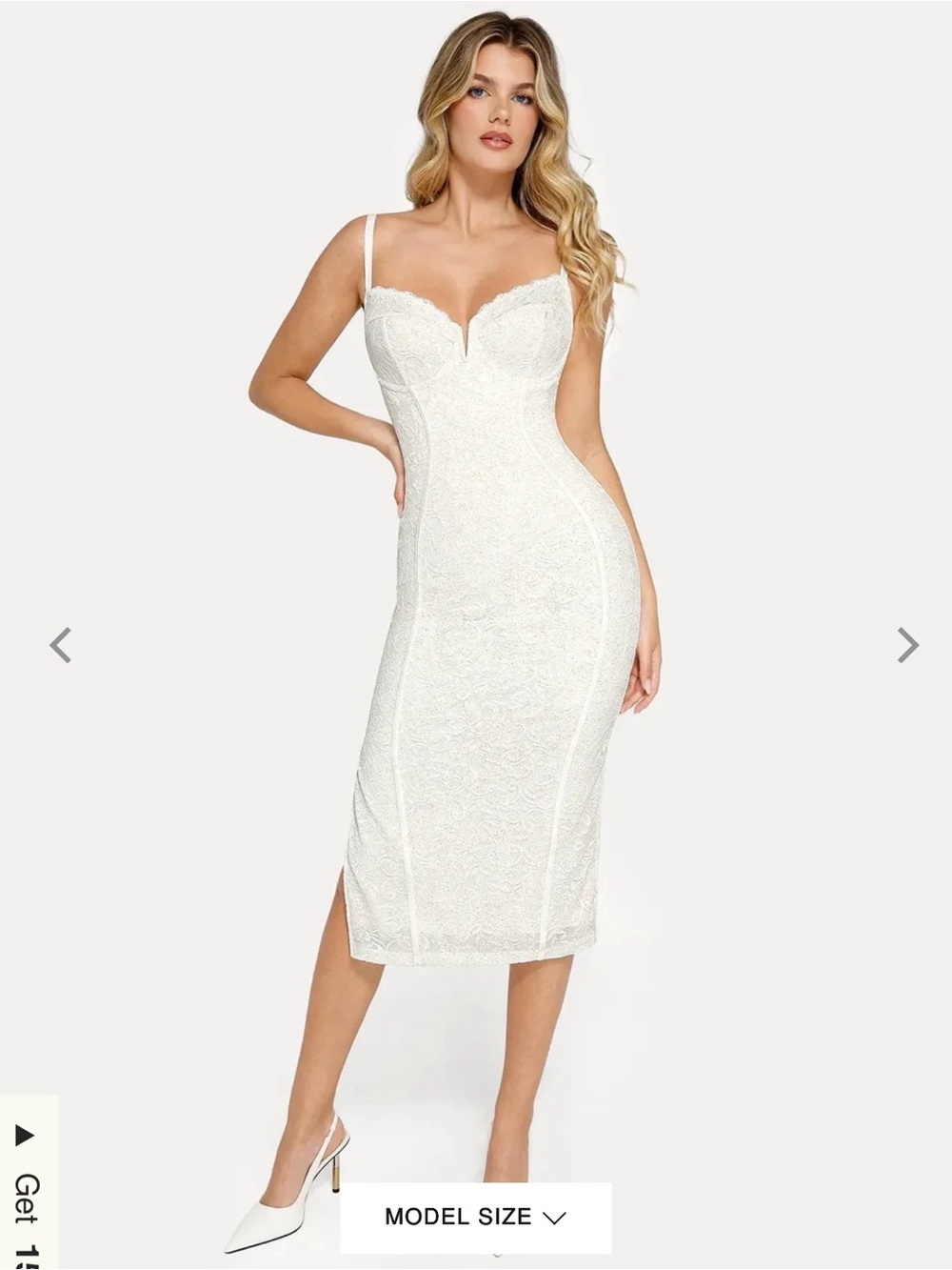 White Lace Midi Bodycon Dress with Sweetheart Neckline